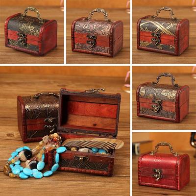 Duarable Mini Wooden Jewelry Box with Handle Wood Handmade Storage Box Vintage Trinket Box Collector's Item