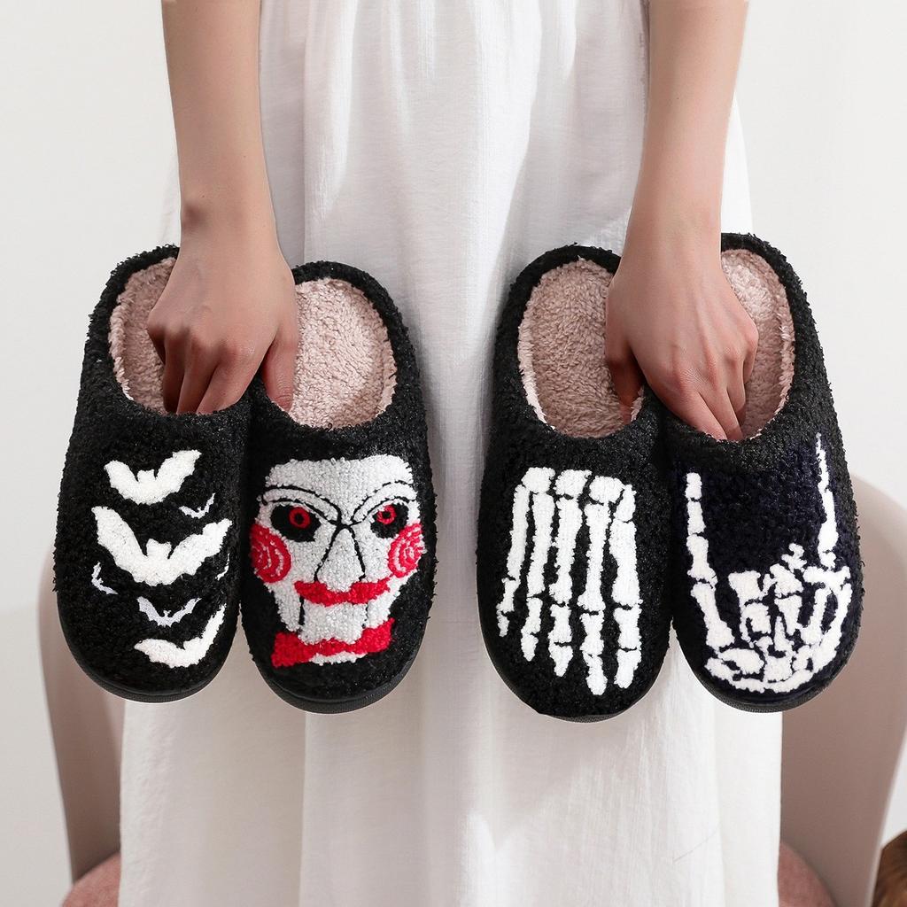 Halloween Ghost Pumpkin Plush Slippers Funny Novelty House Shoes Men Women