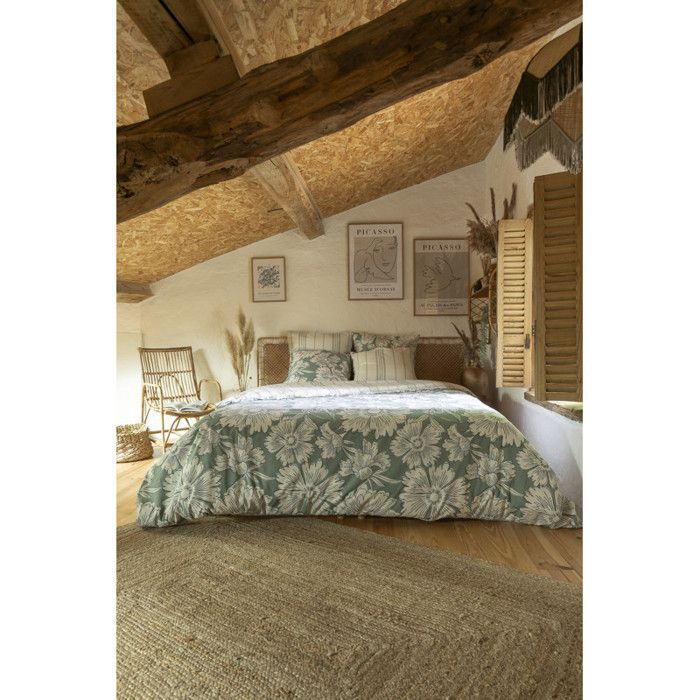 Housse de couette "Nora/Tamara/Java" toutes dimensions Réversible 100% Coton / 57 Fils/cm² l'Effet Papillon - 140x200 - Vert