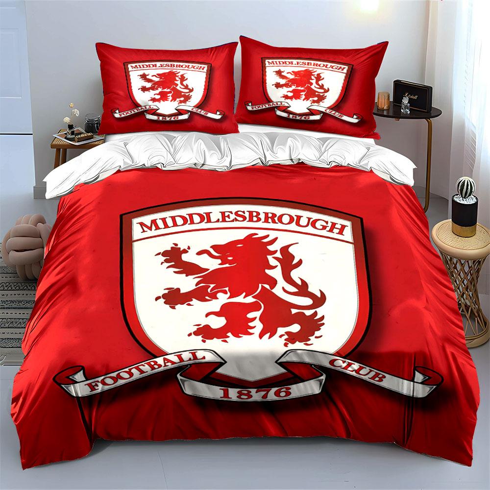 Middlesbrough FC Rotes Bettwäscheset Bettwäsche Bettbezug-Set Bettbezug Kissenbezüge (1 * Bettbezug 2 * Kissenbezüge, ohne Bettdecke)