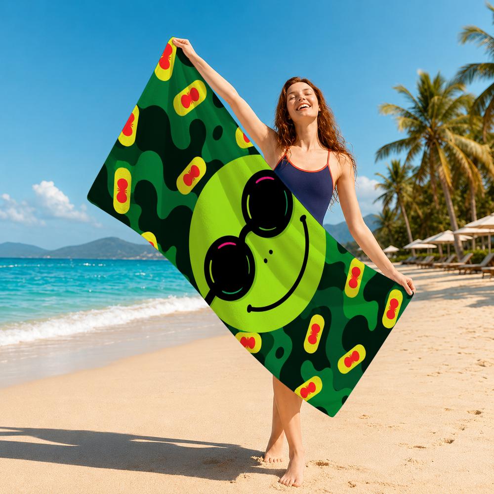 Grüne Cartoon-Illustration Handtuch Stranddecke Handtuch Für Reise Fitnessstudio Dusche Luxuriös Leicht Camping Pool Tropisch Süß