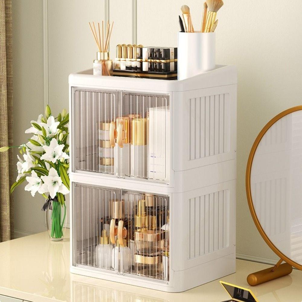 Transparent Cosmetics Storage Box Dust-proof Double Door Storage Box Bedroom
