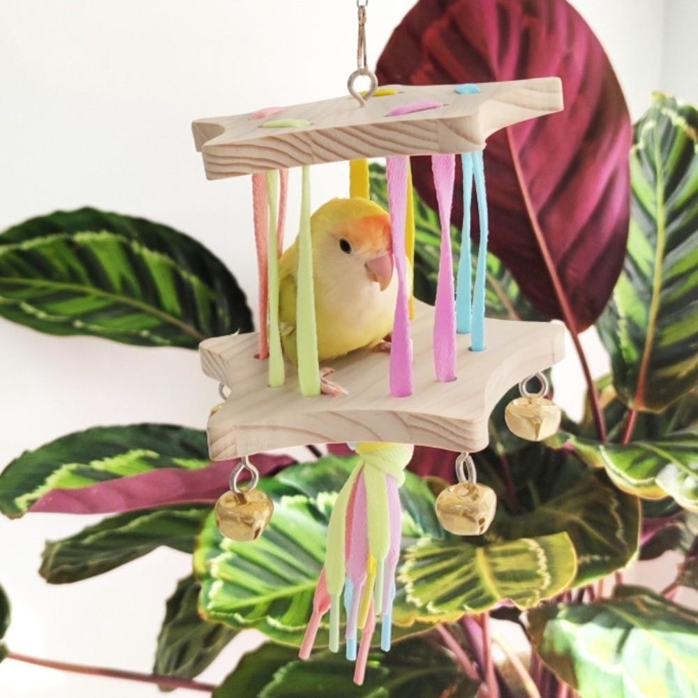 Wooden Bird Hanging Swing Colourful Bird Toy Hammock Parrot Swing Toy Small Pet Entertainment