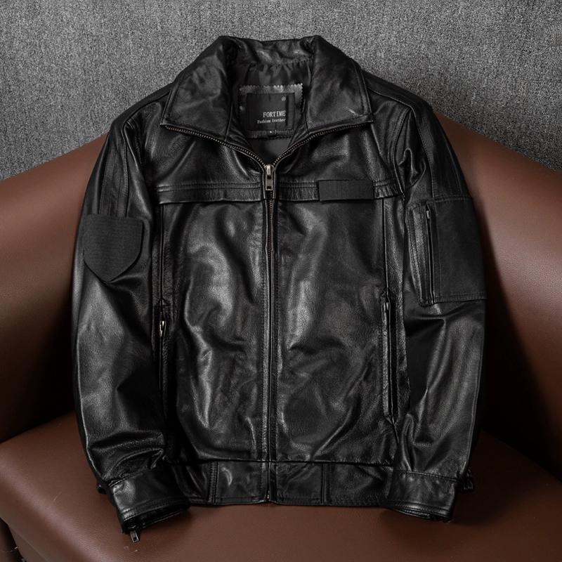 New Gang Flight Jacket Genuine Leather Mens Coat Autumn Loose Fit Large Size Outerwear