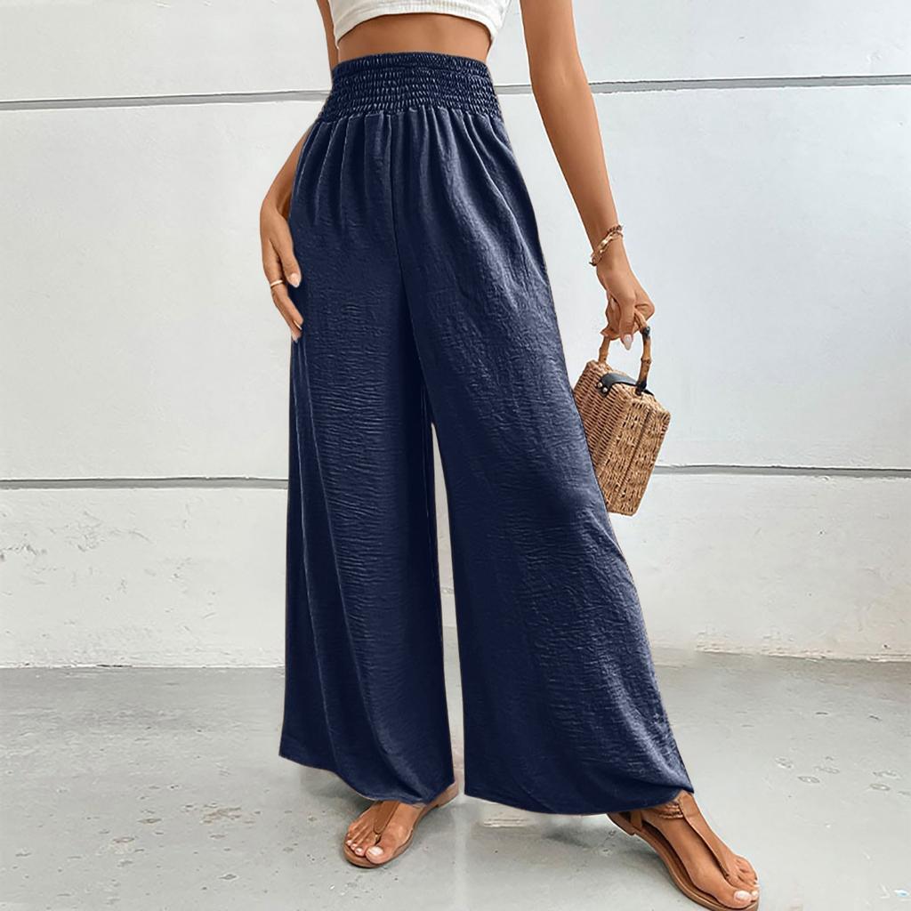 Women's Fashion Holiday Trousers Casual Tight Waist Wide Leg Pants