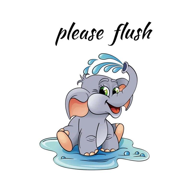 

1pc Cartoon Elephant English Toilet Sticker Wall Sticker, Bathroom Decoration Wall Sticker, Self-adhesive and Removable Wall S