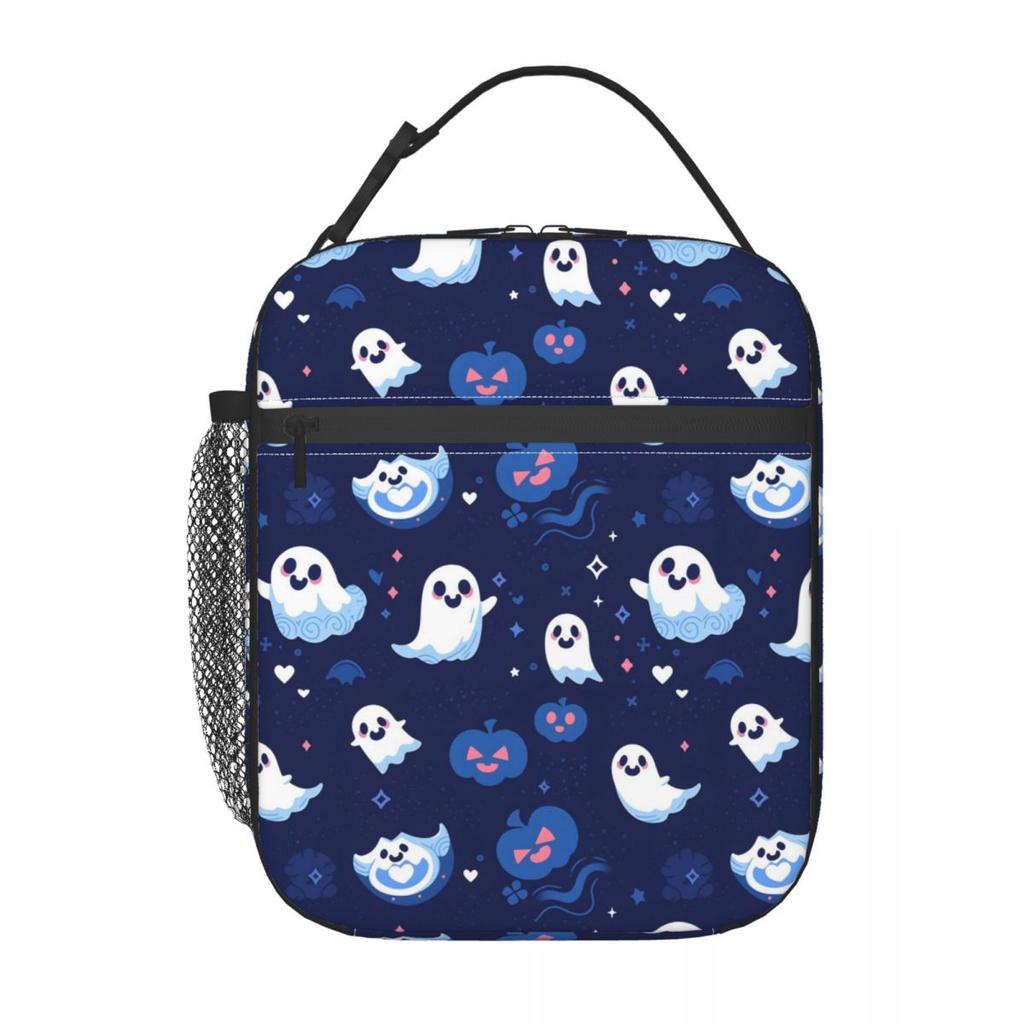 Pumpkin And Ghost Halloween Pattern Insulated Lunch Bag for Women Kids Portable Food Boxes Thermal Lunch Box Tote