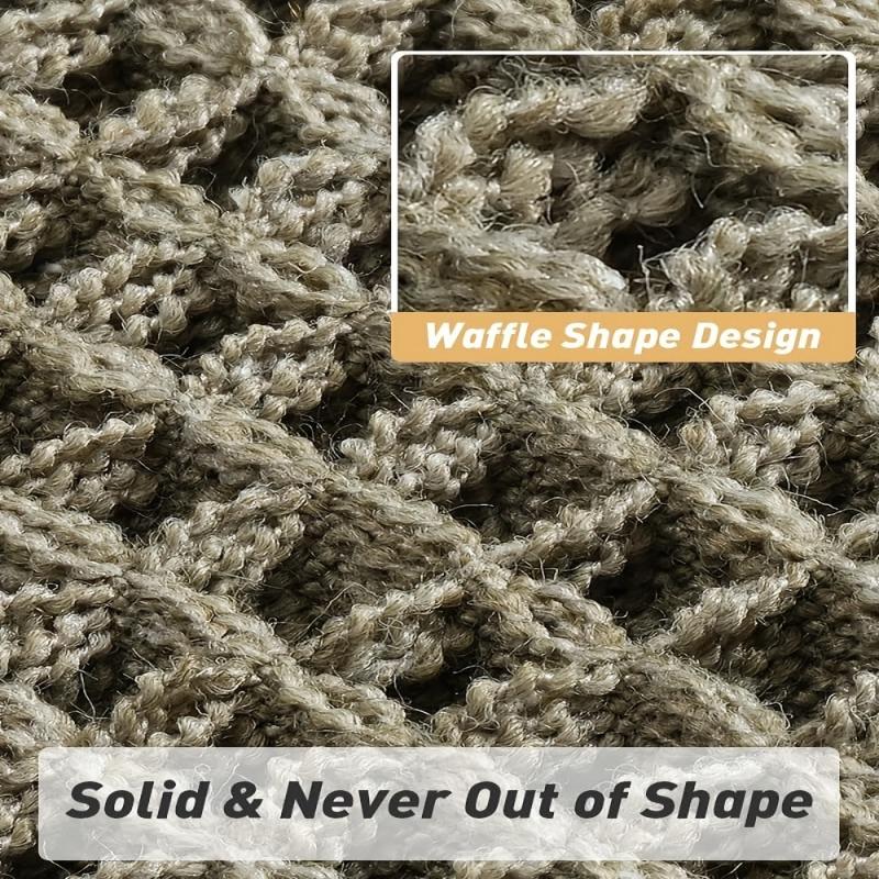 Ultra-Absorbent Waffle Bath Mat - Non-Slip, Machine Washable with Tassels, Rubber Backed Polyester Blend Rug for Bathroom Floor