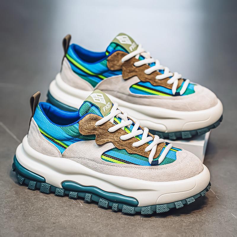European station men's shoes 2025 summer new high-end color matching versatile casual shoes wear-resistant thick-soled heightening dad shoes