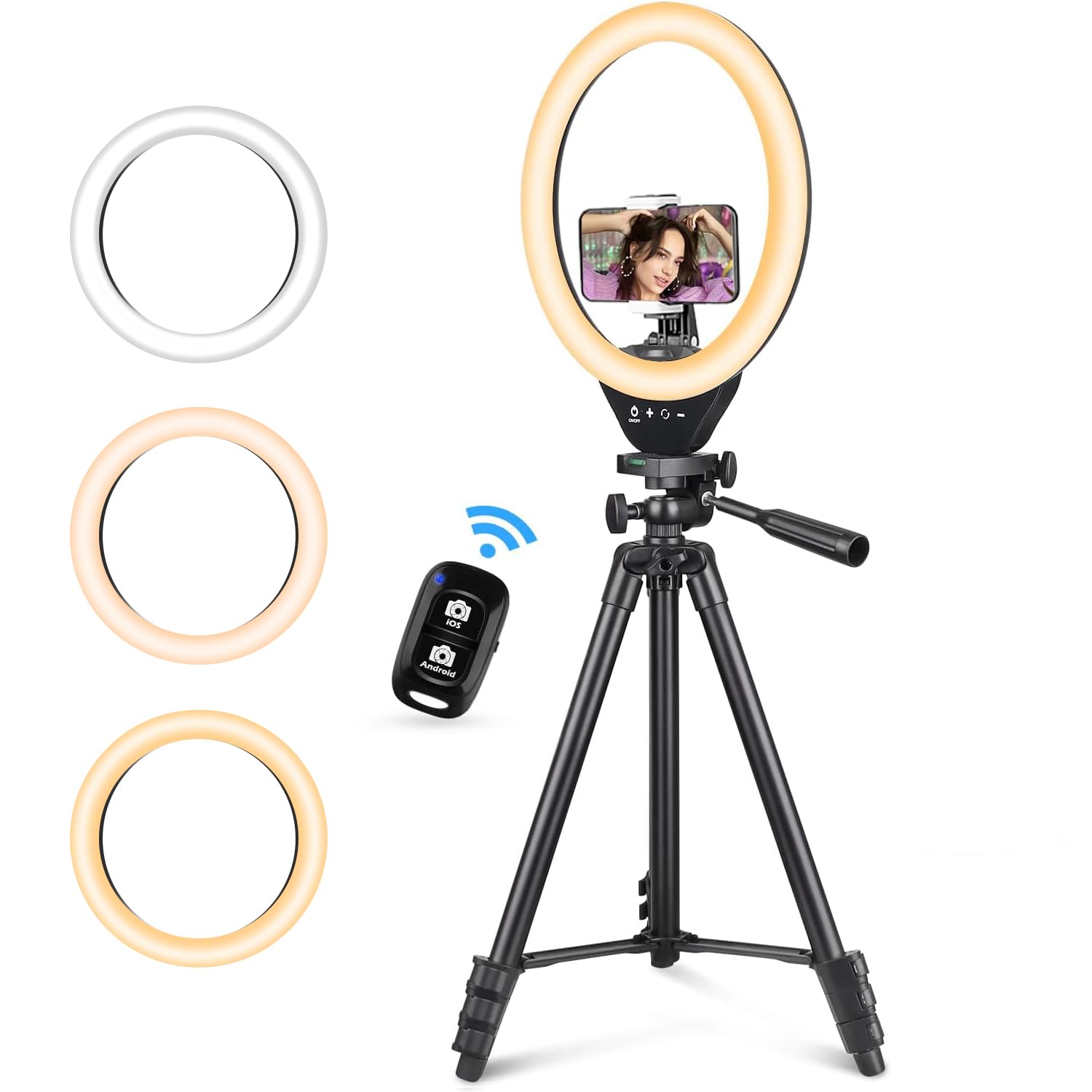 

UBeesize LED Ring Light with Smartphone Selfie and Video Light with Touchscreen Controls for Zoom and Live Compatible with Actresses and 127cm Tripods