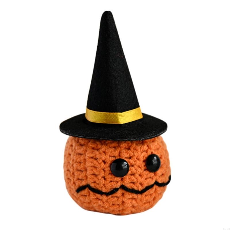 62KD Handmade Knitted Pumpkin Head with Positive Message Cards Halloween Festivals Crochet Pumpkin Dolls Ornament for Gifting