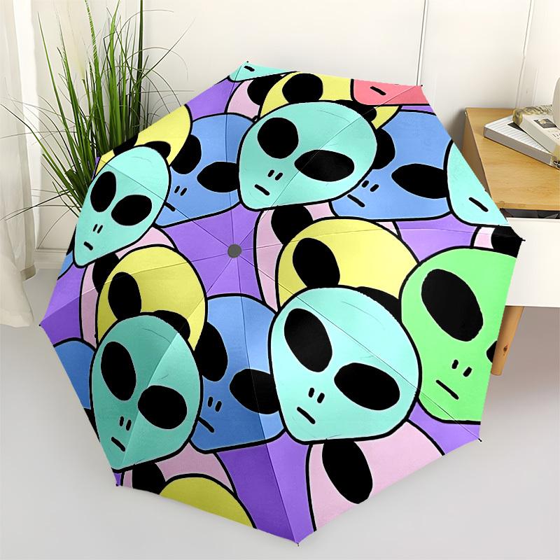 1pc Alien Heads Automatic Umbrella Durable Iron Frame & Plastic Handle, Gift for Men & Women, Sturdy Construction yy250905196