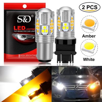 2PCS Switchback LED Bulb For Turn Signal/DRL Car Light T20 Led 7443 W21/5W 1157 BAY15D P21/5W T25 3157 P27/7W Dual Color Amber White Lamp