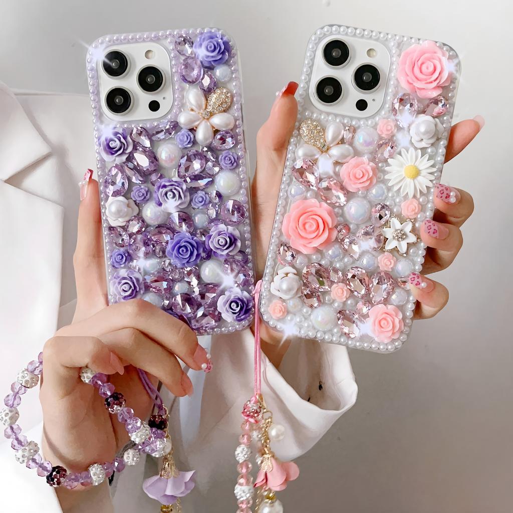 Luxury 3D Floral Phone Case For XiaoMi 15 Ultra 14 Pro 14T 14A Plus 13 Lite 13T 12 12T 12S 12X 5G Handmade Pearl Crystal Rhinestone Cover