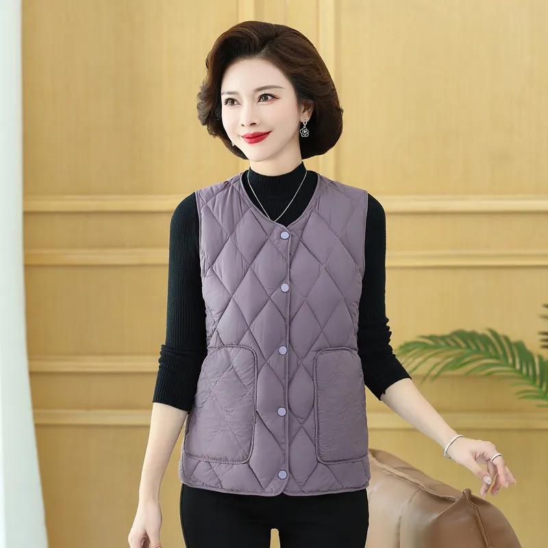 Women Autumn Winter Quilted O-neck Sleeveless Vest Single Breasted Loose Plus Size Casual Vest