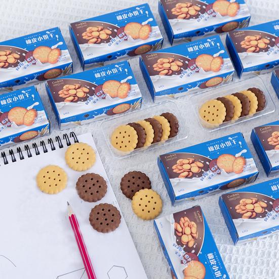 6Pcs Student Eraser Soft Rubber Biscuit-Shaped Erasers Decorative Wavy Edge Eraser Back to School Stationery