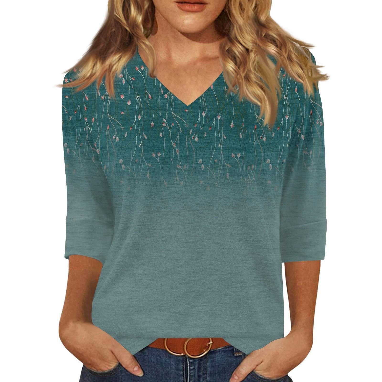 

Женская модная повседневная свободная футболка с v-образным вырезом и рукавами 3/4 с принтом, женский топ M