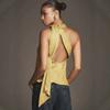 European and American style high-end satin neck slanted shoulder top temperament streamer design backless temperament sleeveless outer vest