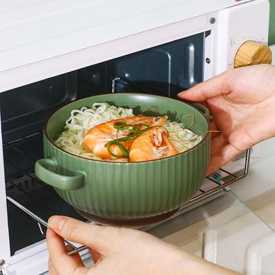 Ciotole da zuppa in ceramica creative nordiche a righe verticali con manico, ciotola per noodles di grande capacità, ciotole per insalata, stoviglie, adatte al microonde