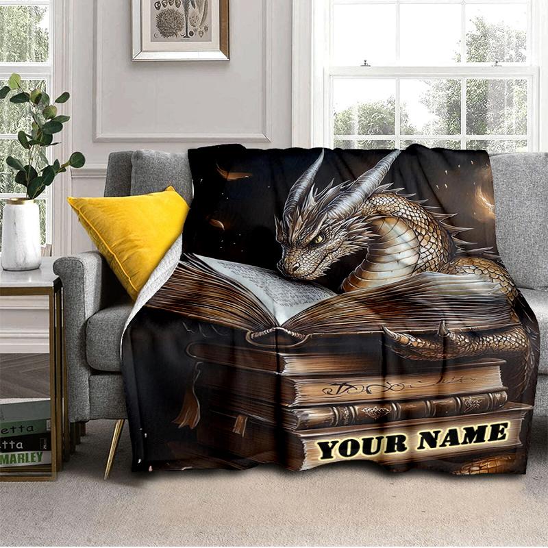 1PC Custom Name Dragon Wisdom Flannel Blanket Versatile,all-season Throw Suitable for the Living Room,bedroom,camping,travel,and Gift