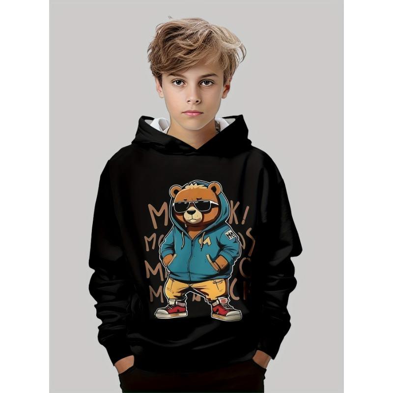 Ropa Infantil Niños Sudaderas con Capucha Manga Larga Oso Genial Estampado Ropa de Primavera Otoño para Niños Moda Exterior Ropa para Niñas Sudaderas