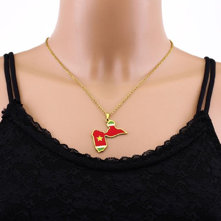 Guadeloupe Map Pendant Necklace Map and Flag Neckchain 50cm Length Choker Chain