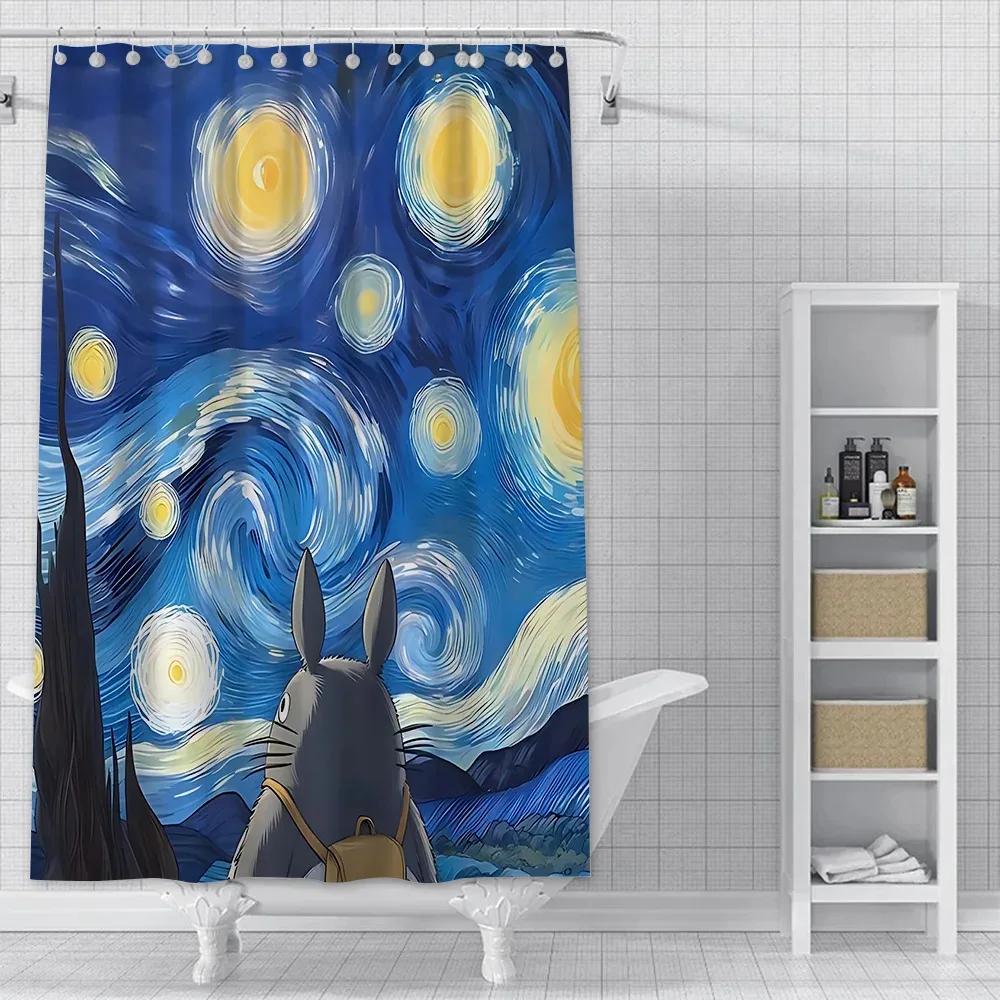 Jdj32Cute T-Totoros Shower Curtain Waterproof Polyester Fabric Paint Colorful Bath Curtains Home Bathroom Decor Curtain With3M