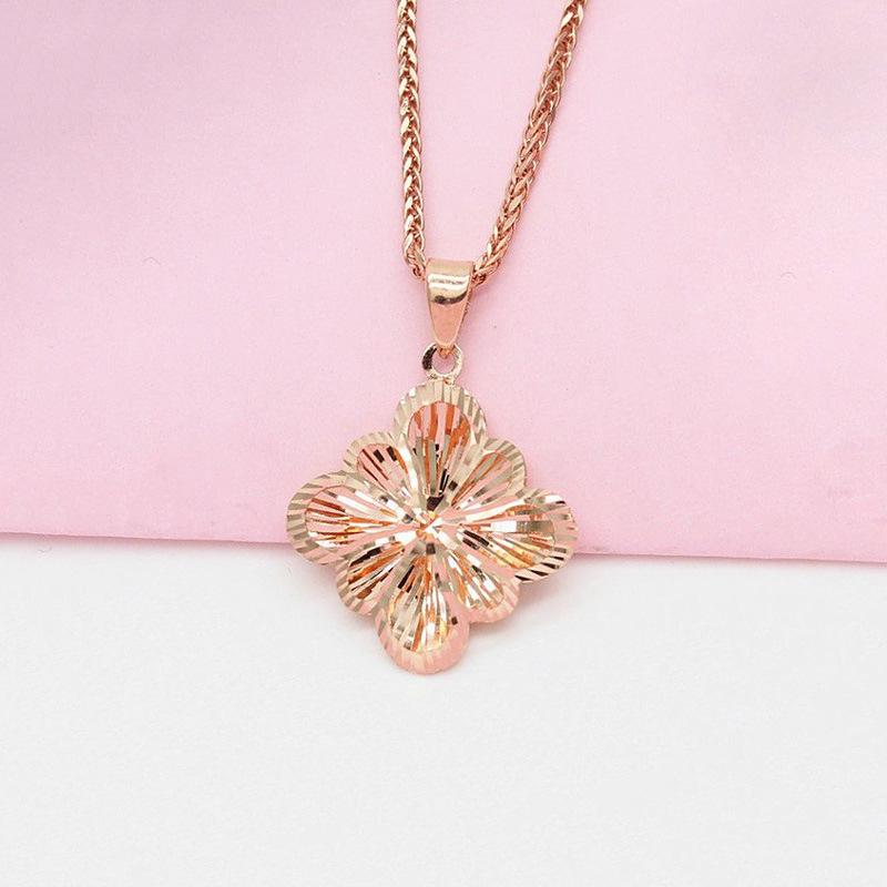 Exquisite Purple Gold Russian Shiny Flower Pendant Simple Atmosphere 585 Rose Gold Plated Color Gold Collarbone Necklace
