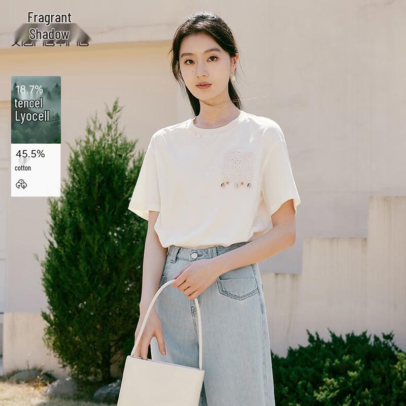 Women s Cotton Blend Lace Hollow-Out Short-Sleeve T-Shirt S