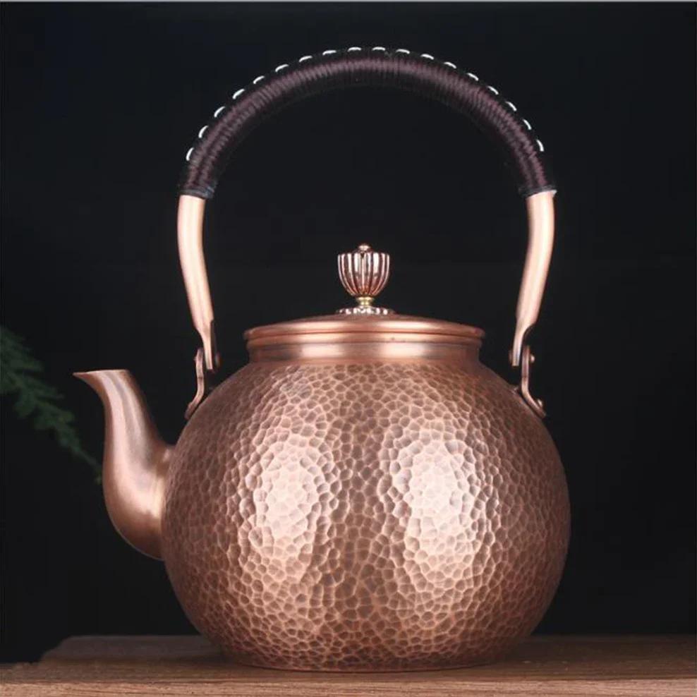 Antique Copper Kettle Handmade Hammer Pattern Red Copper Teapot Thickened Uncoated Kettle Health Tea Set Crafts
