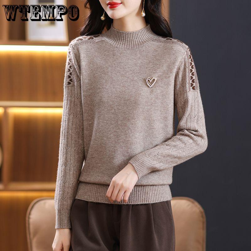 Half Turtleneck Sweater Solid-color Fashionable Knitted Sweater for Women Loose Long-sleeved Casual Pullover Autumn and Winter