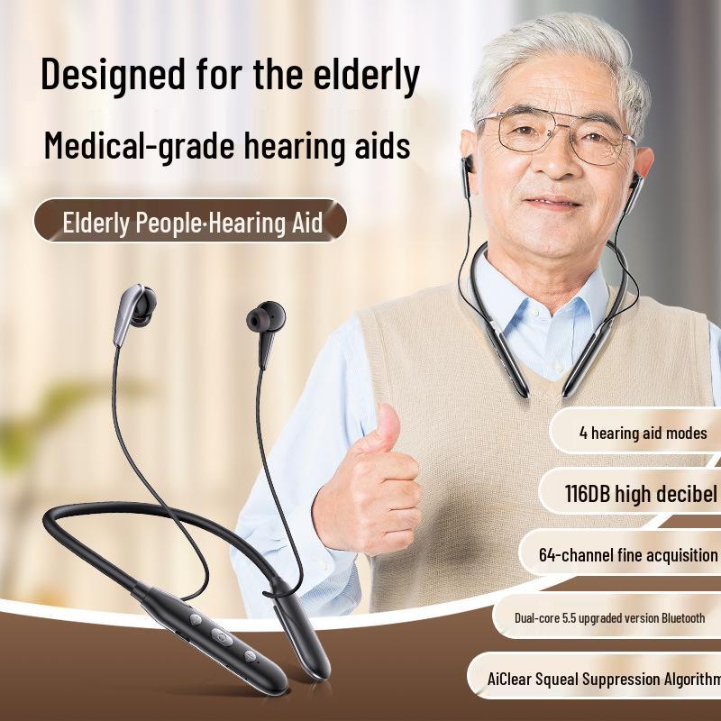 Q80 High-End Neckband BTE Hearing Aid for Elderly & Youth, Large Battery, Anti-Loss, Bluetooth Noise Reduction