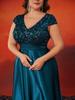 Elegant V-Neck Sequin Evening Gown - Satin A-Line Long Dress for Women
