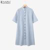 ZANZEA Women Stand Collar Casual Stand Collar Stripe Shirt Dress