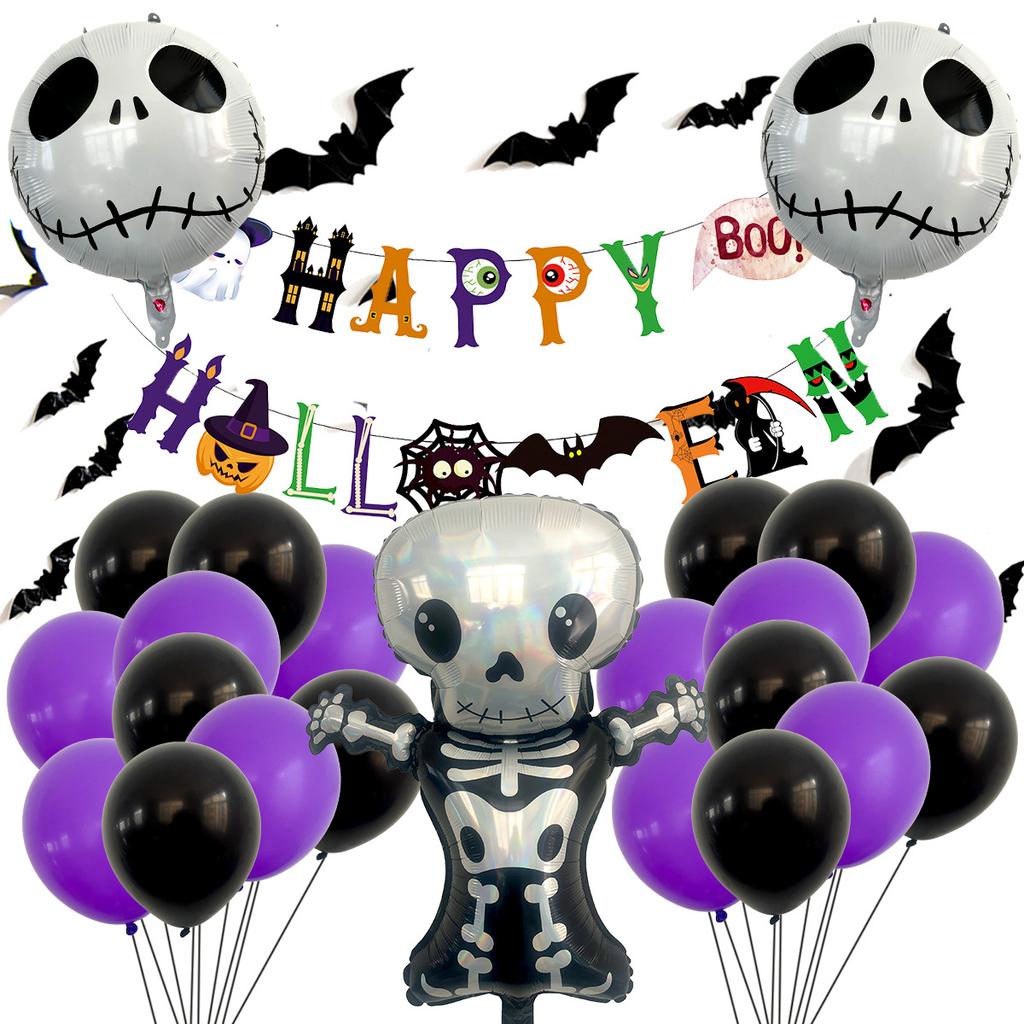 Halloween Pumpkin Aluminum Film Balloon Set Skull Bat Wall Sticker Flag Atmosphere Decoration