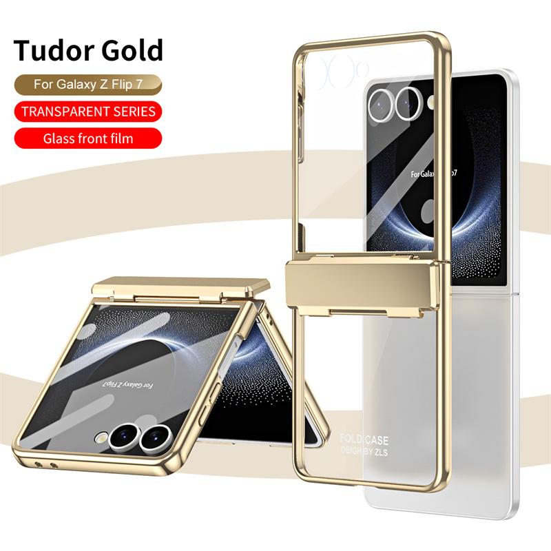 For Samsung Galaxy Z Flip 7 5G Phone Case Luxury Electroplating Matte Folding Hinge Screen Protector Film Shockproof Hard Cover