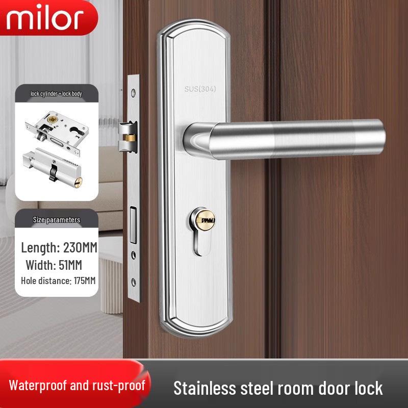 Universal Interior Door Lock Set: Silent Three-Piece Black Handle for Bedroom or Old Door Replacement