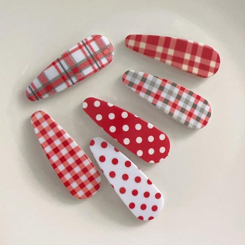 Red Polka Dot & Plaid Hair Clips, Fashion Accessories Suitable for Women, Daily Wear, Photo Shoots, Parties