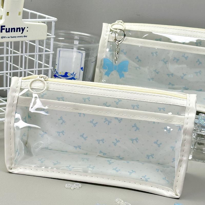 

Waterproof Blue Butterfly Floral Print Double Layer Pen Bag Large Capacity Storage Bag School Office Supplies Stationery