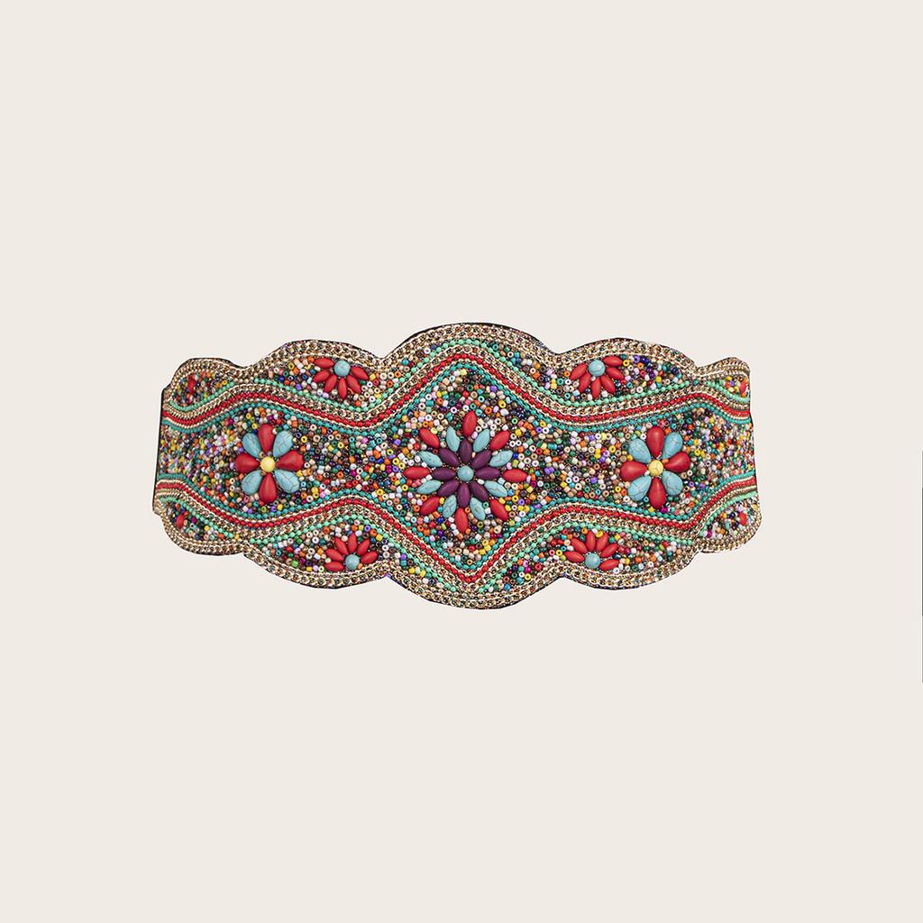 Ethnicinspired Womens Wide Waist Belt With Plastic Turquoise And Rhinestone Embellishments For Fashion Seasonal