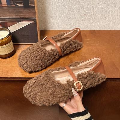 Fashion Autumn Winter Fur Shoes for Women Fashion Casual New Designer Ladies Flats Soft Sole Warm Solid Color Buckle Women's Shoes