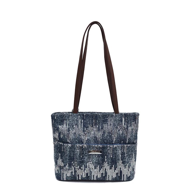 

Вместительный джинсовый рюкзак для женщин, прочная сумка через плечо с пайетками, повседневная мода