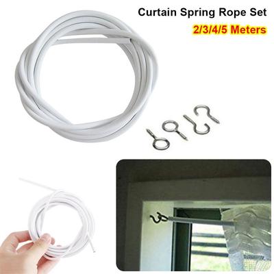 1Set New 2/3/4/5 Meters Curtain Spring Rope White PVC Steel Curtain Track Wire with HOOKS EYES Wall Hanging Line
