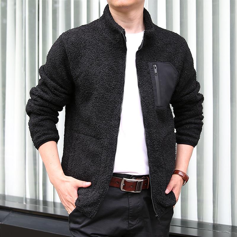 

Осенне-зимний флисовый свитер с воротником-стойкой, мужской уличный кардиган, куртка из плюшевого флиса, теплая флисовая куртка для мужчин XXXXL чёрный