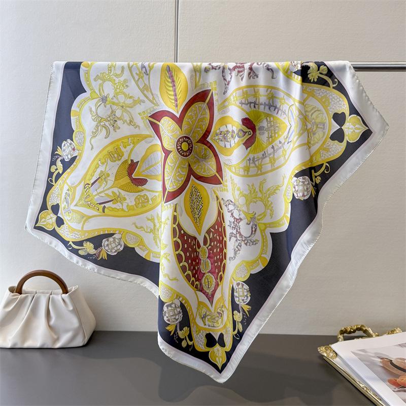 Print Designer Spring Summer 70cm Square Women Scarf Neckerchief Silk Satin Scarves Shawl Headband Hijab Bandana Wrap Bufanda