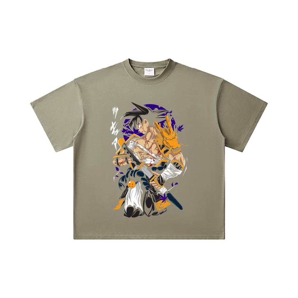 260 GSM Double Yarn 32 Count 100% Cotton Dragon Ball V68 Goku Samurai Print Unisex Heavy Cotton T Shirt