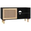 345613 vidaXL TV Cabinet Black 80x30x40 Cm Solid Pine Wood and Natural Rattan