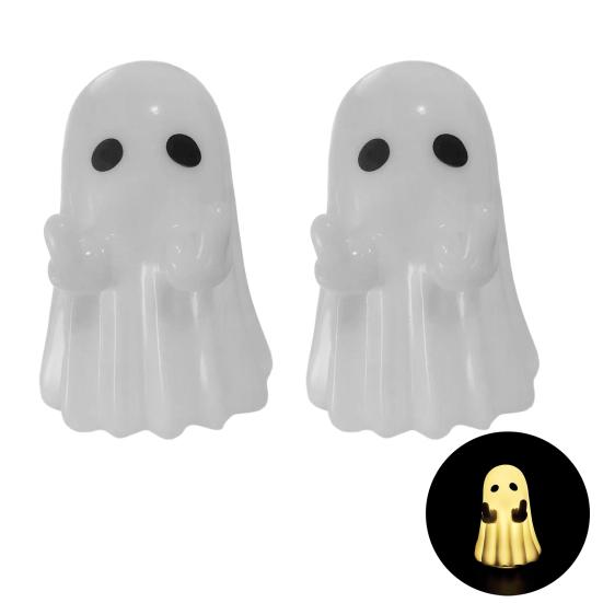 Light-Up Ghost Figurine Halloween Middle Finger Ghost Decoration Lighted Flip-off Ghost Ornament for Party Mantel Shelf Tabletop
