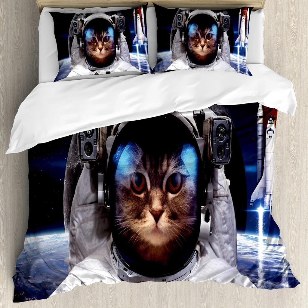 Cute Cat Duvet Cover Twin Size 3D Animal Vivid Colorful Cat Printed Comforter Cover Soft Polyester Bedding Set For Adult Teens