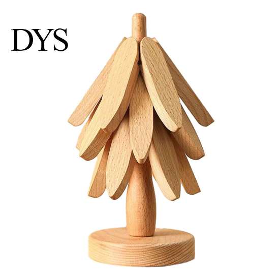 Non Slip Wood Trivet for Cast Iron Collapsible Wooden Trivets Hot Dishes, Christmas Tree Shaped Pot Mat Table, Heat Folding Potholder Resistant Holder